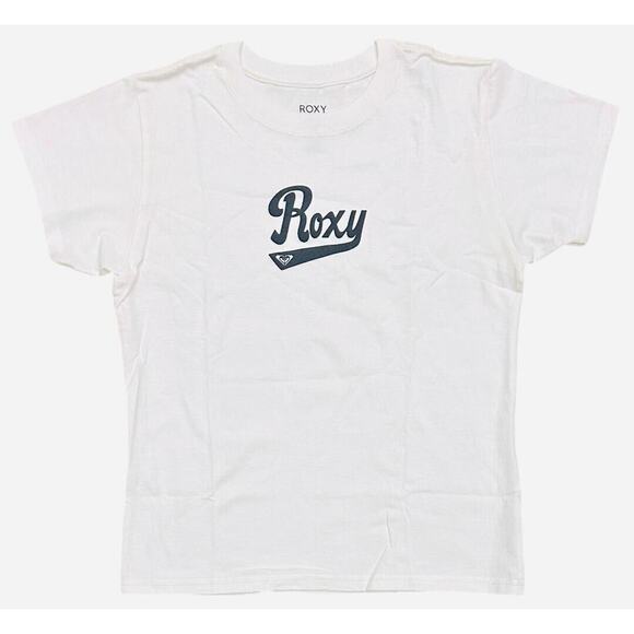 Roxy Tops - Roxy Women's Script Logo Boyfriend Relaxed Fit Short Sleeve Tee in Off White